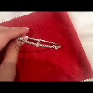BASKET WEAVE 14k WHITE GOLD BANGLE WITH DIAMONDS